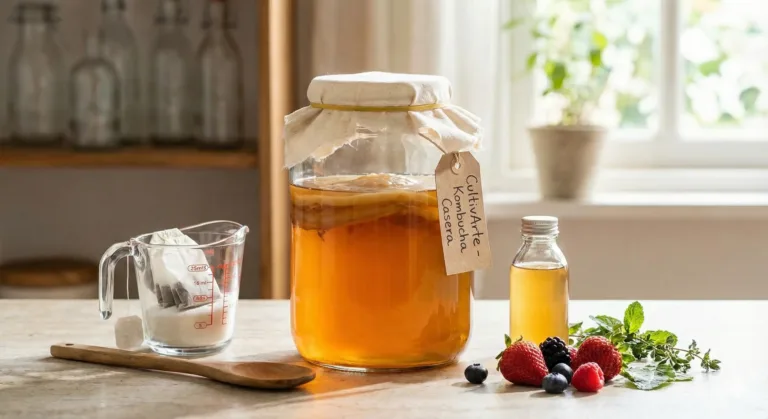 Imagen con ingredientes para la elaboracion de kombucha casera por Cultivarte