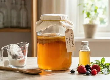 Imagen con ingredientes para la elaboracion de kombucha casera por Cultivarte